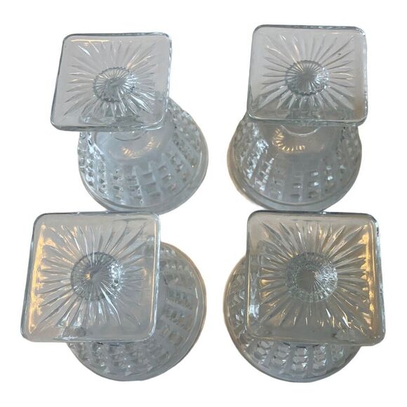 Set of 4 Imperial Monticello Waffle Crystal Glass Sherbets w Square Base - Picture 3 of 8